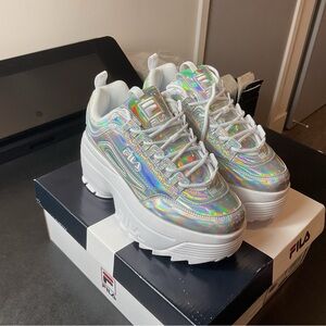 Fila Metallic Holographic Platform Rave Sneakers